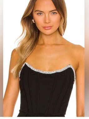 H:Ours Revolve Black Corset Top with Rhinestone Trim